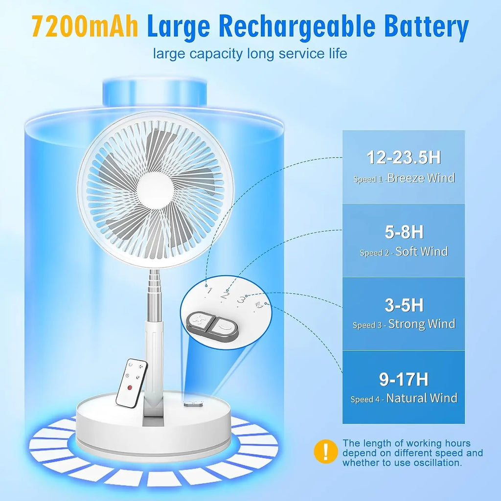 9" Foldable Telescopic Fan Portable Small Table Fan USB Rechagerable With Remote Control Low Noise Floor Fan For Outdoor Indoor