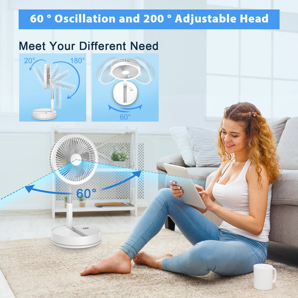 9" Foldable Telescopic Fan Portable Small Table Fan USB Rechagerable With Remote Control Low Noise Floor Fan For Outdoor Indoor