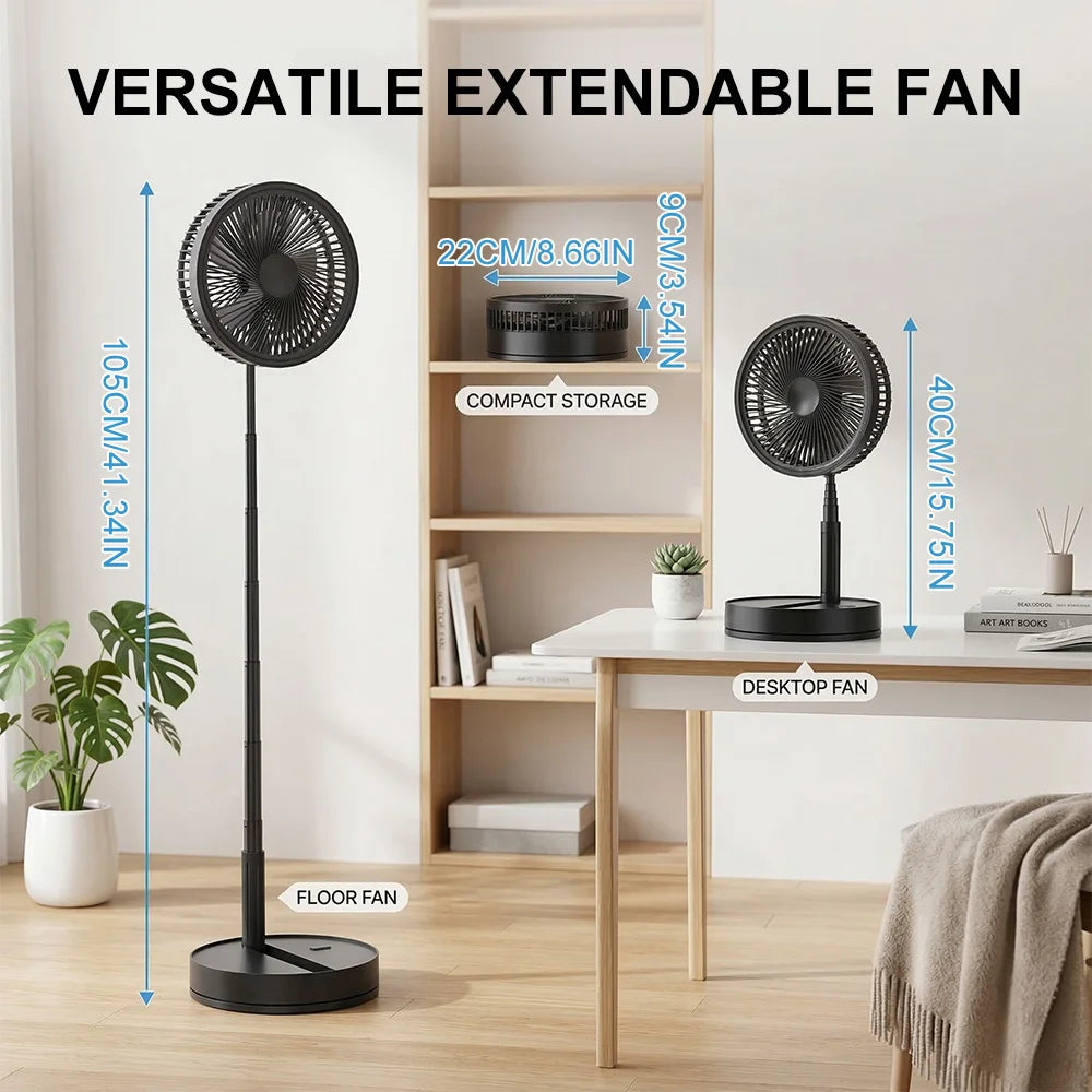 Ultra Quiet 8.6 Inch Folding Fan 7200mah Rechargeable Portable USB Desk Fan, Remote Control Standing Floor Fan with Long Battery Life for Bedroom Office Camping - Black/While