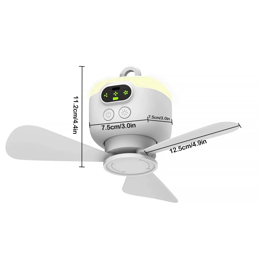 8000mHA Portable Ceiling Fan With LED Light & Remote Control Outdoor Camping Tent Hanging Fan USB Rechargeable Electric Fan