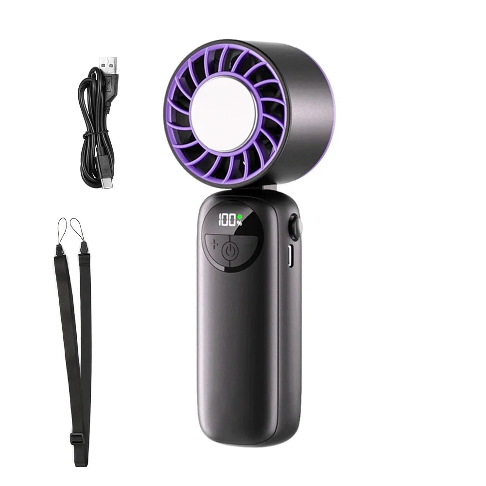 Portable Handheld Fan with Turbo Instant Cooling 120 Wind Speeds USB Rechargeable LED Display – Mini Desktop Fan for Indoor & Outdoor Use