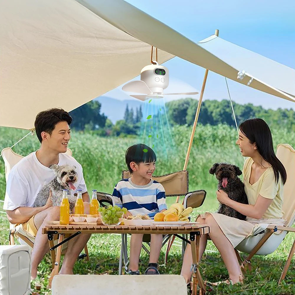 8000mHA Portable Ceiling Fan With LED Light & Remote Control Outdoor Camping Tent Hanging Fan USB Rechargeable Electric Fan