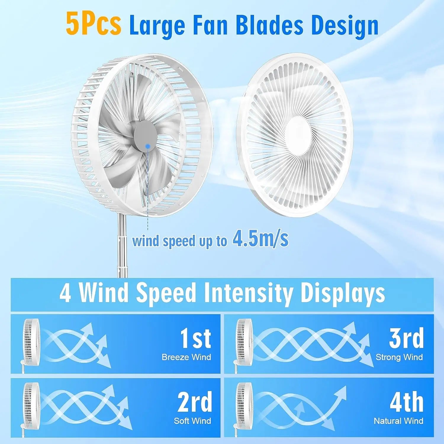 9" Foldable Telescopic Fan Portable Small Table Fan USB Rechagerable With Remote Control Low Noise Floor Fan For Outdoor Indoor