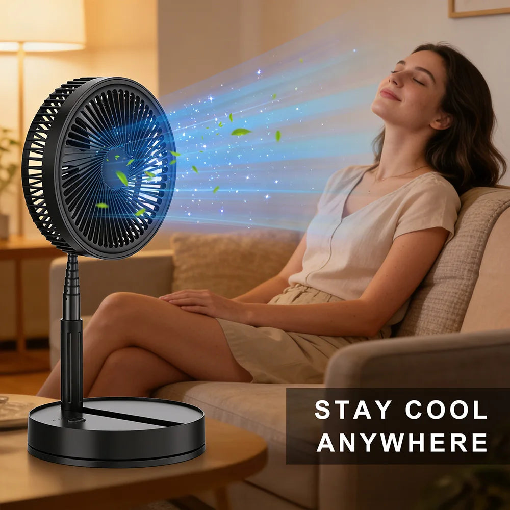 Ultra Quiet 8.6 Inch Folding Fan 7200mah Rechargeable Portable USB Desk Fan, Remote Control Standing Floor Fan with Long Battery Life for Bedroom Office Camping - Black/While