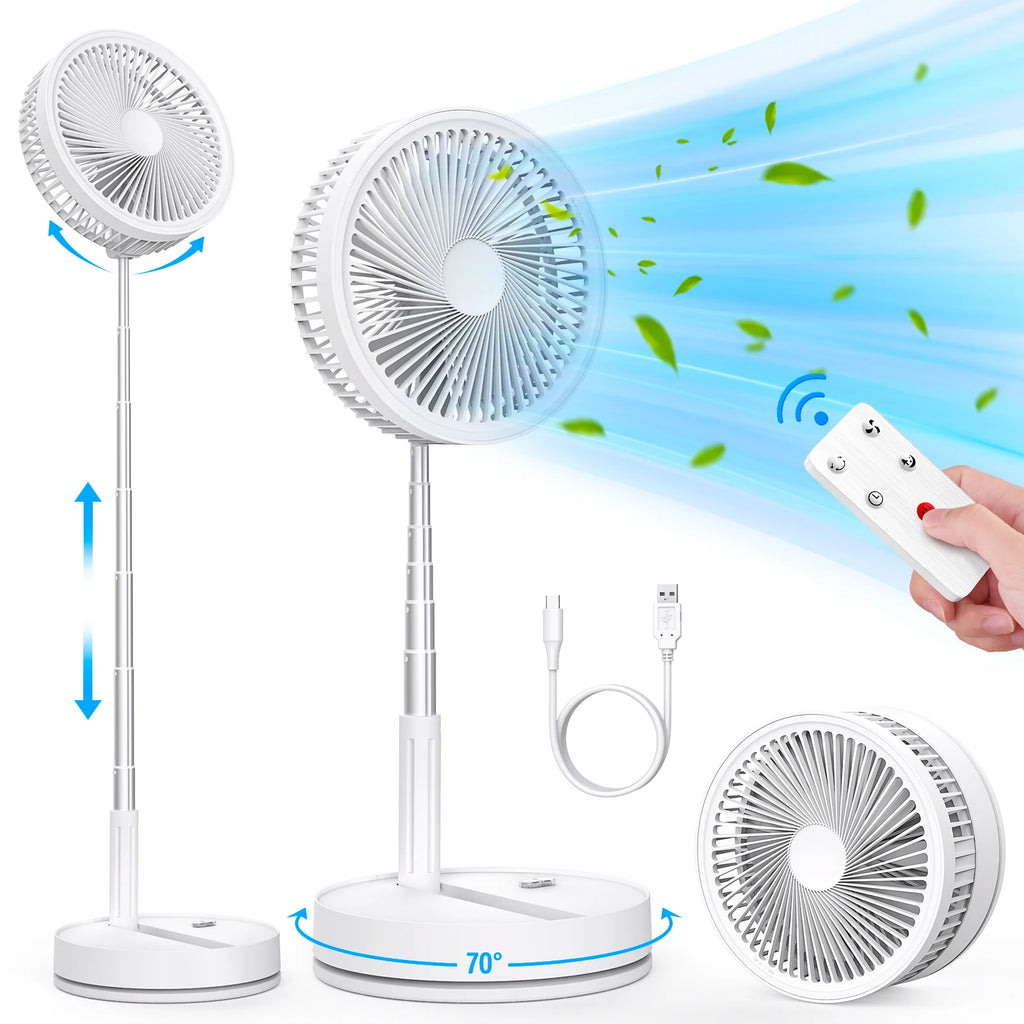 9" Foldable Telescopic Fan Portable Small Table Fan USB Rechagerable With Remote Control Low Noise Floor Fan For Outdoor Indoor