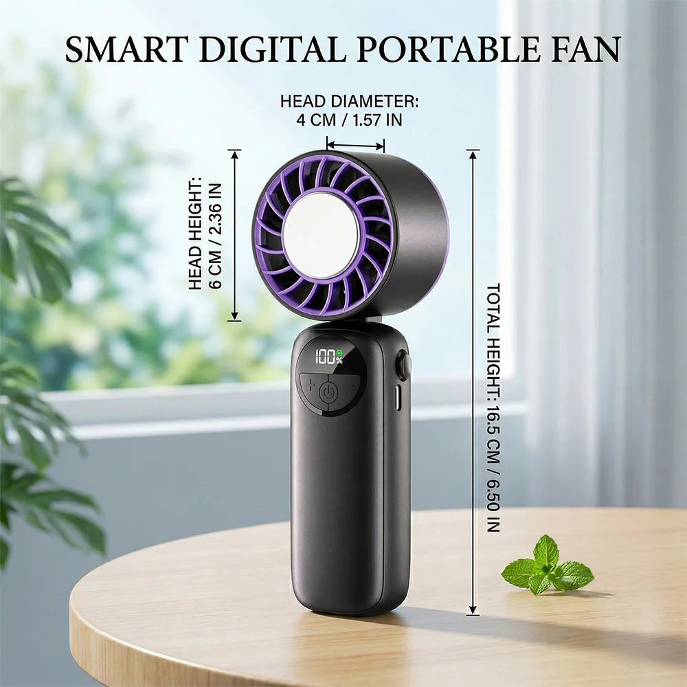 Portable Handheld Fan with Turbo Instant Cooling 120 Wind Speeds USB Rechargeable LED Display – Mini Desktop Fan for Indoor & Outdoor Use