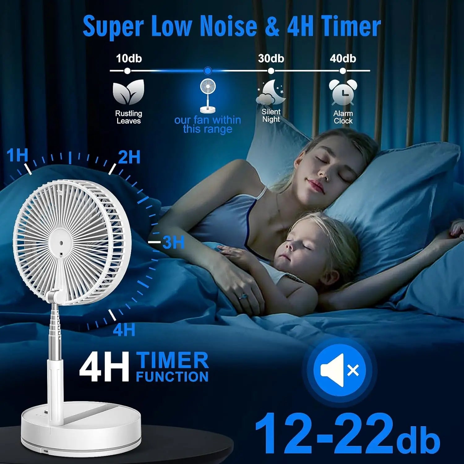 9" Foldable Telescopic Fan Portable Small Table Fan USB Rechagerable With Remote Control Low Noise Floor Fan For Outdoor Indoor