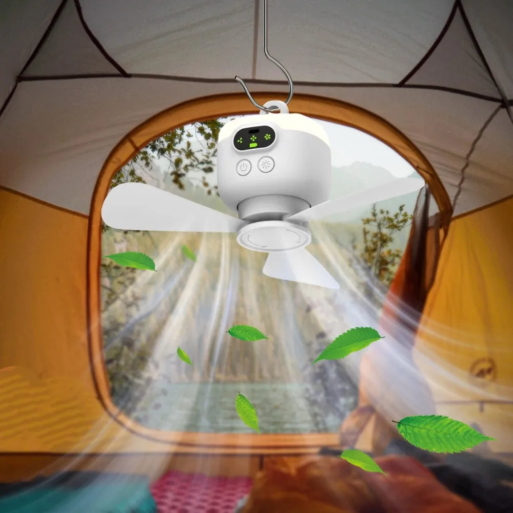 8000mHA Portable Ceiling Fan With LED Light & Remote Control Outdoor Camping Tent Hanging Fan USB Rechargeable Electric Fan