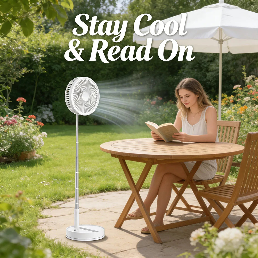 Ultra Quiet 8.6 Inch Folding Fan 7200mah Rechargeable Portable USB Desk Fan, Remote Control Standing Floor Fan with Long Battery Life for Bedroom Office Camping - Black/While