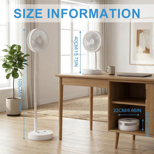9'' Portable Telescopic Fan Foldable Table Fan USB Rechargeable 8000mAh Low Noise Fan Height Adjustable For Outdoor & Indoor