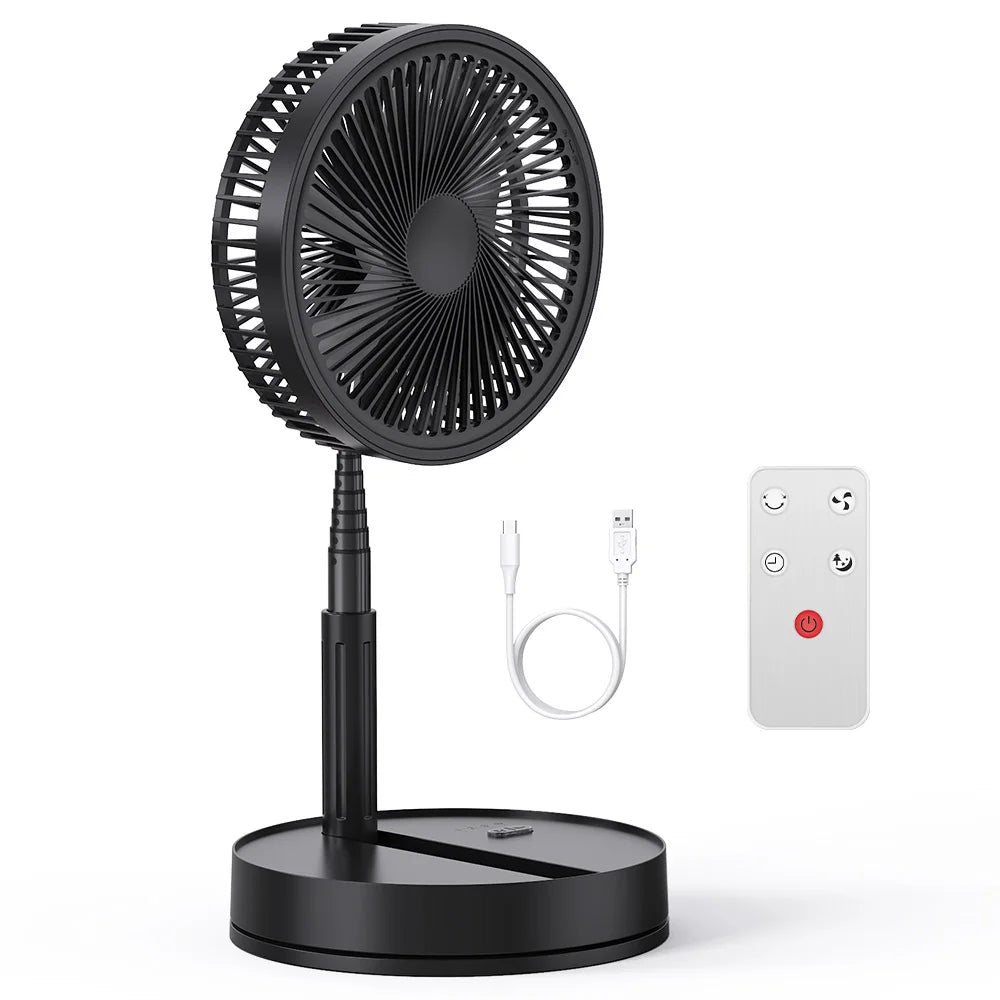 Ultra Quiet 8.6 Inch Folding Fan 7200mah Rechargeable Portable USB Desk Fan, Remote Control Standing Floor Fan with Long Battery Life for Bedroom Office Camping - Black/While