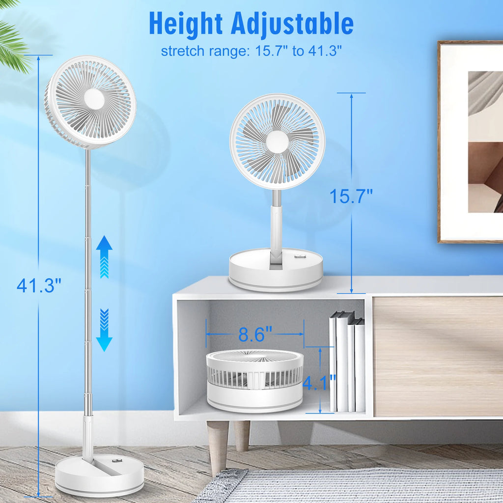 9" Foldable Telescopic Fan Portable Small Table Fan USB Rechagerable With Remote Control Low Noise Floor Fan For Outdoor Indoor
