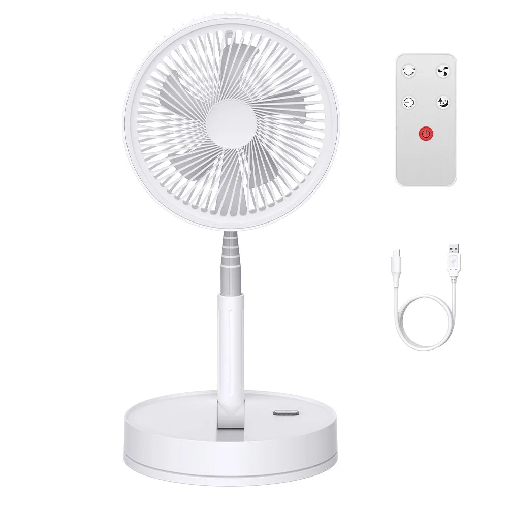 Ultra Quiet 8.6 Inch Folding Fan 7200mah Rechargeable Portable USB Desk Fan, Remote Control Standing Floor Fan with Long Battery Life for Bedroom Office Camping - Black/While