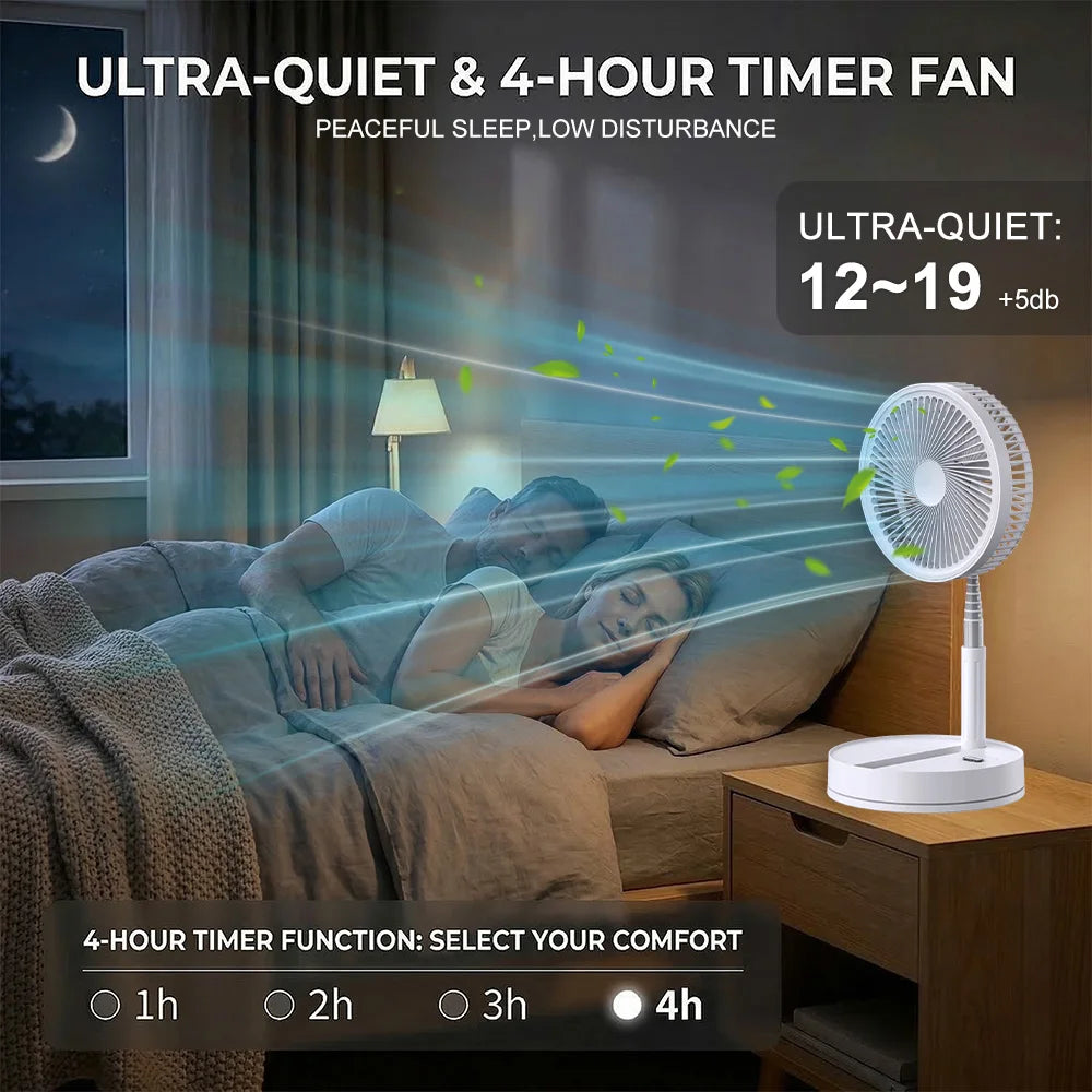 9'' Portable Telescopic Fan Foldable Table Fan USB Rechargeable 8000mAh Low Noise Fan Height Adjustable For Outdoor & Indoor