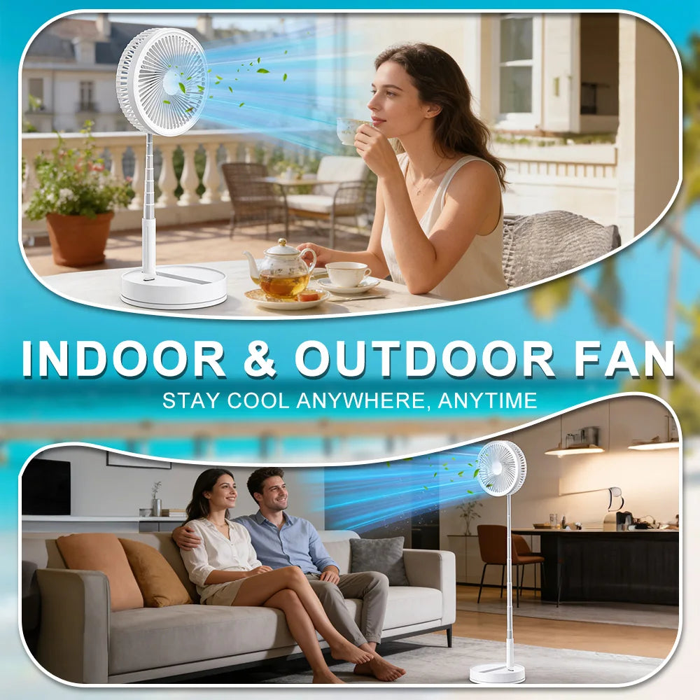9'' Portable Telescopic Fan Foldable Table Fan USB Rechargeable 8000mAh Low Noise Fan Height Adjustable For Outdoor & Indoor