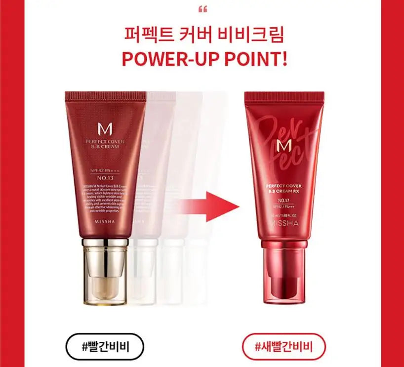 MISSHA M Perfect Cover BB Cream 50ml – New Version | CC Concealer, Whitening & Waterproof Liquid Foundation