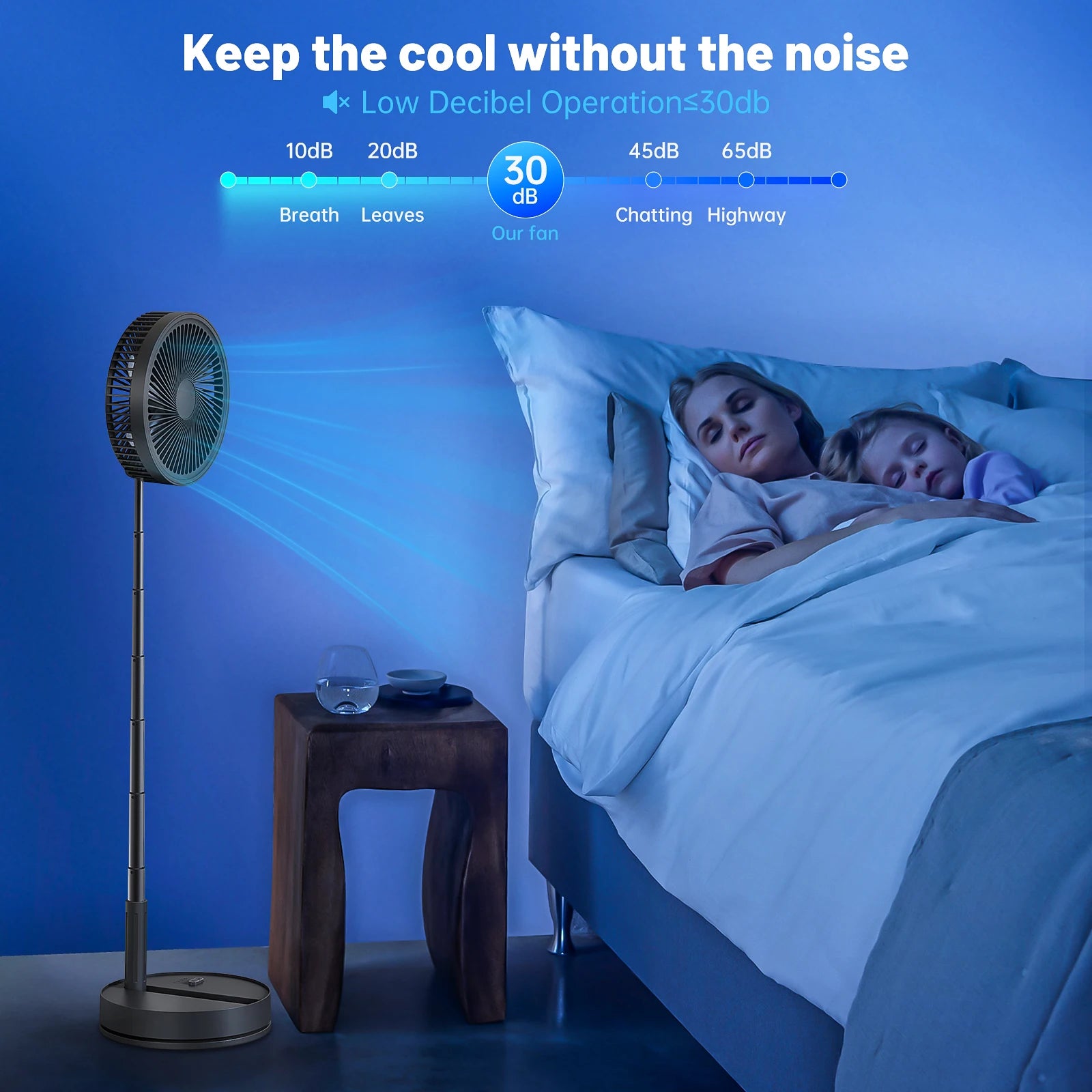 9″ Foldable Telescopic Small Fan USB Rechargeable 7200mAh Battery Operated Fan 4-Speed Adjustable Table Fan With Remote Control
