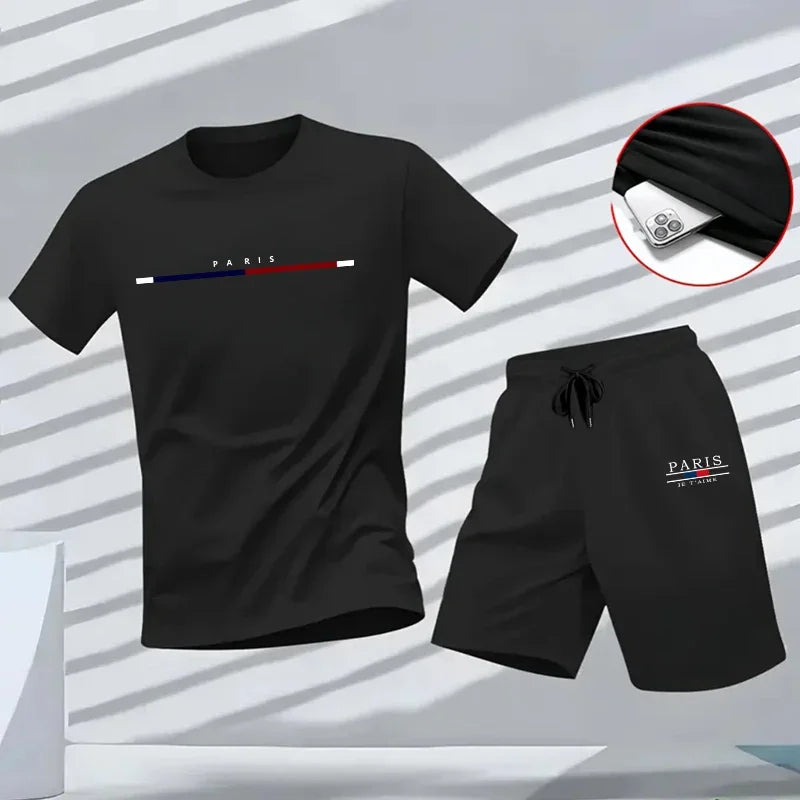 Men's Paris Outfit Tracksuit – T-Shirt & Sporty Shorts 2-Piece Set