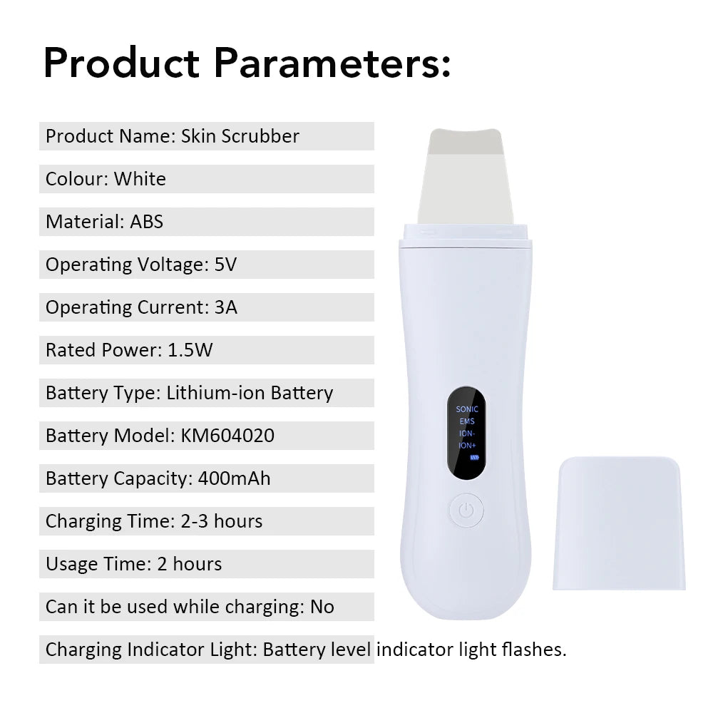 Ultrasonic Skin Scrubber Face Pore Cleaner Deep Cleansing Tool with 4 Modes Peeling Blackhead Remover for Facial Skincare