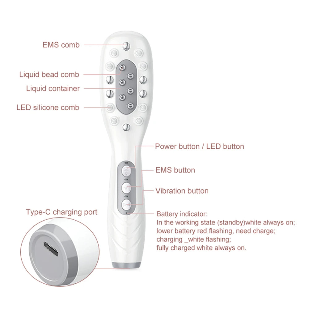 Electric Scalp Massage Comb Red Blue LED Light Therapy EMS Vibration Massage Brush Anti-Hair Loss Medicine Scalp Oil Applicator