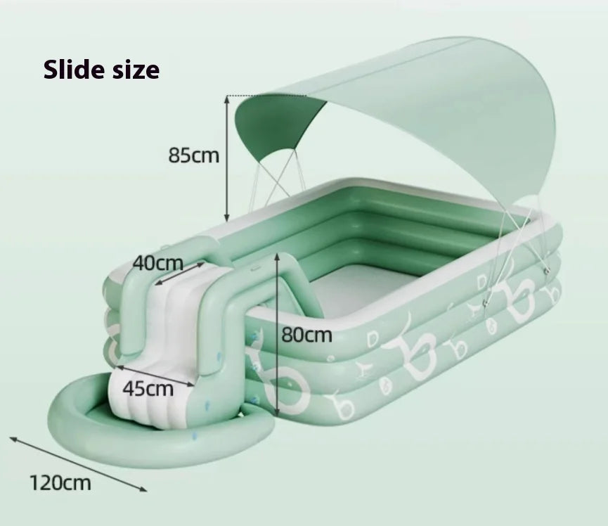 Oversized Family Inflatable Pool – Sunshade, Slide & Float Boat