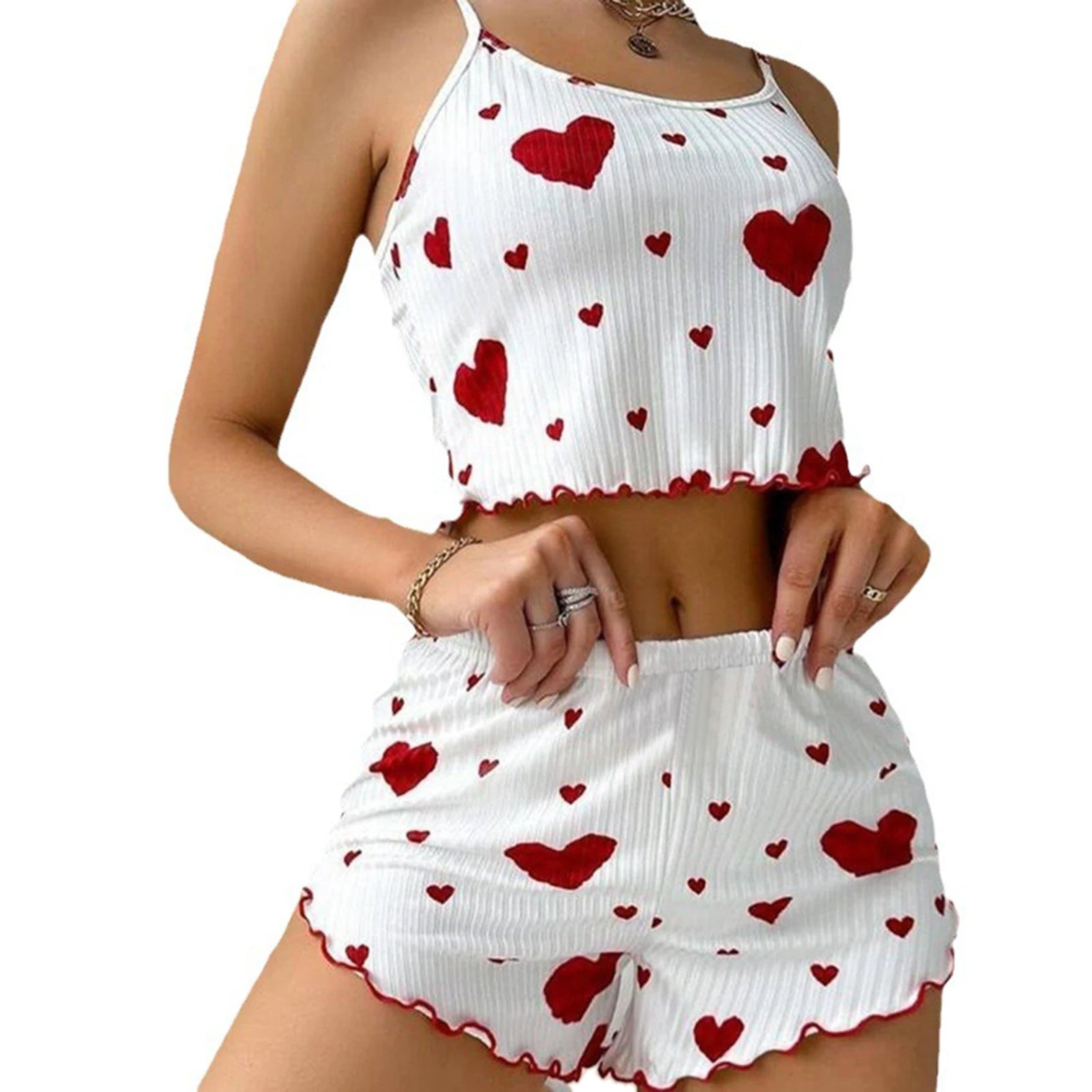Women's Love Print Pyjama Set – Tank Top & Shorts (S-L)