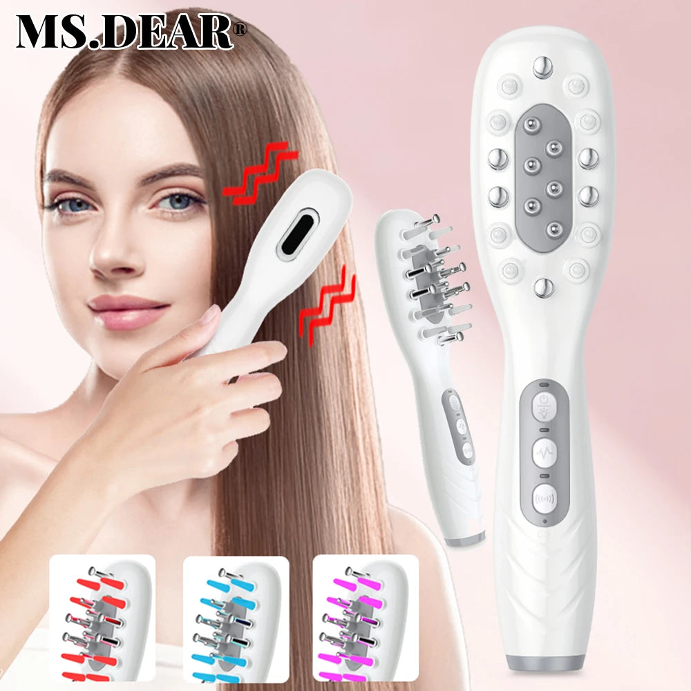 Electric Scalp Massage Comb Red Blue LED Light Therapy EMS Vibration Massage Brush Anti-Hair Loss Medicine Scalp Oil Applicator