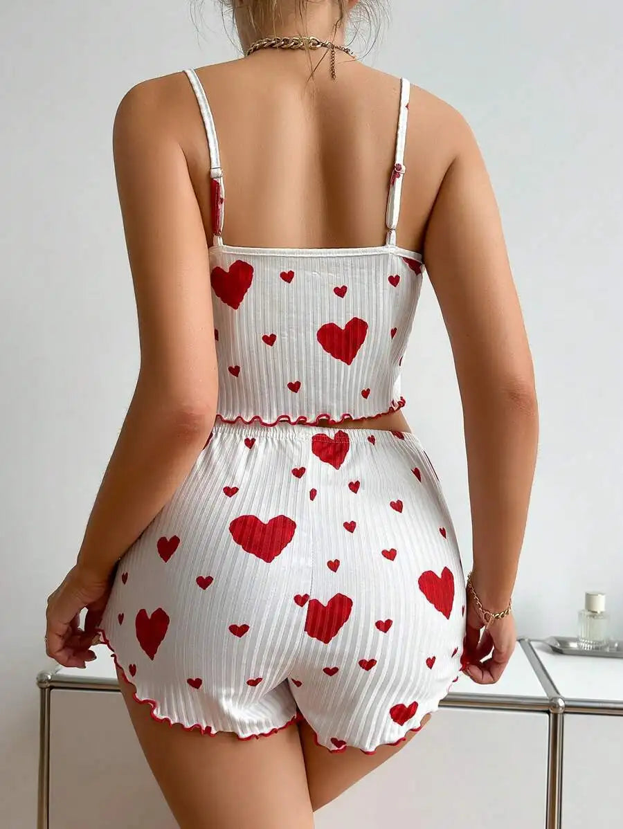 Women's Love Print Pyjama Set – Tank Top & Shorts (S-L)