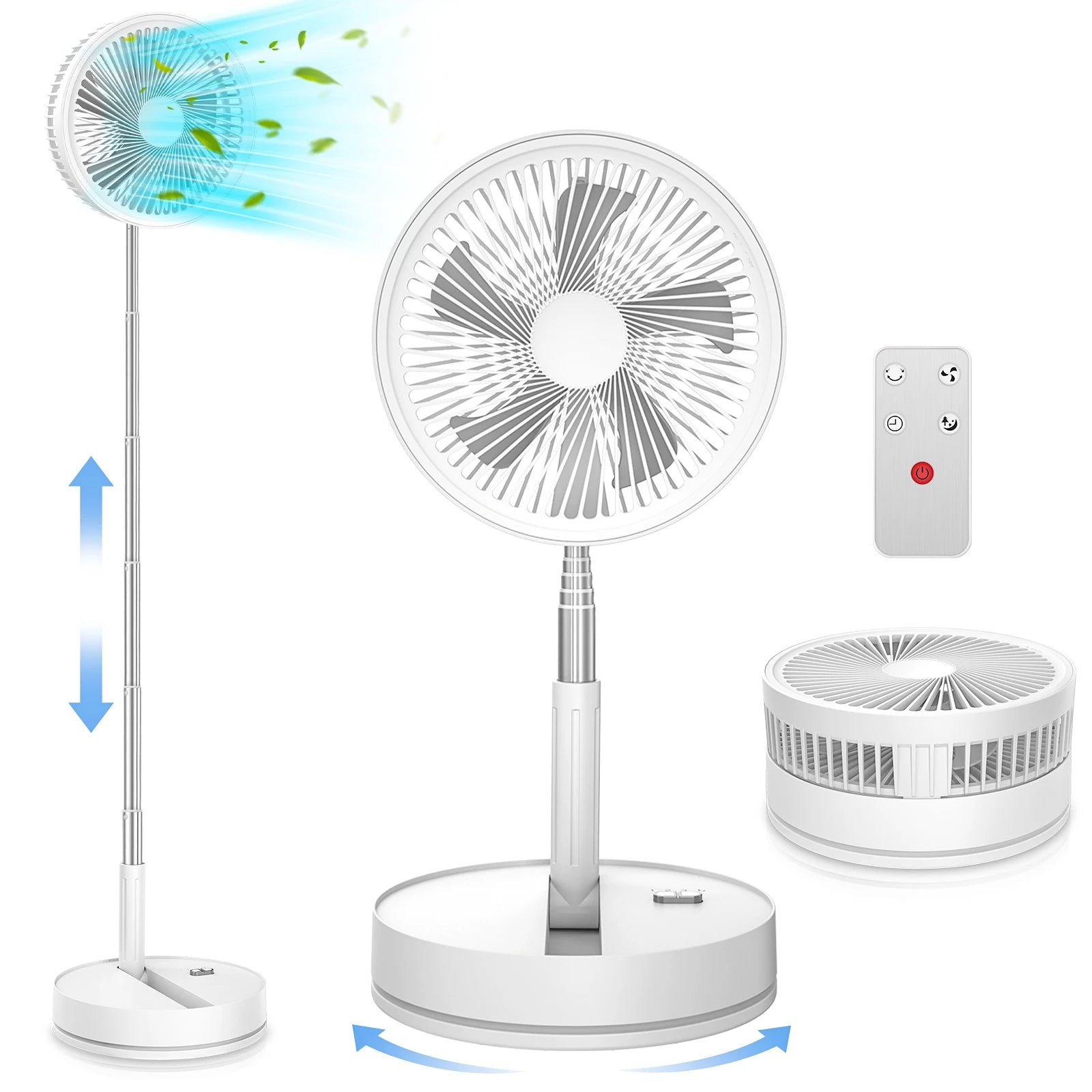 9″ Foldable Telescopic Small Fan USB Rechargeable 7200mAh Battery Operated Fan 4-Speed Adjustable Table Fan With Remote Control
