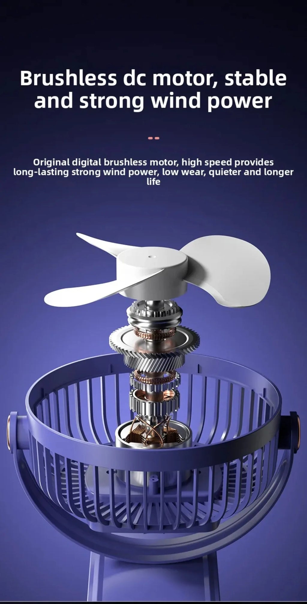 4 in 1 USB Rechargeable Fan with LED Night Light 5 Speed 720° Adjustable Low Noise Mini Desk Clip Fan For Home Office Camping