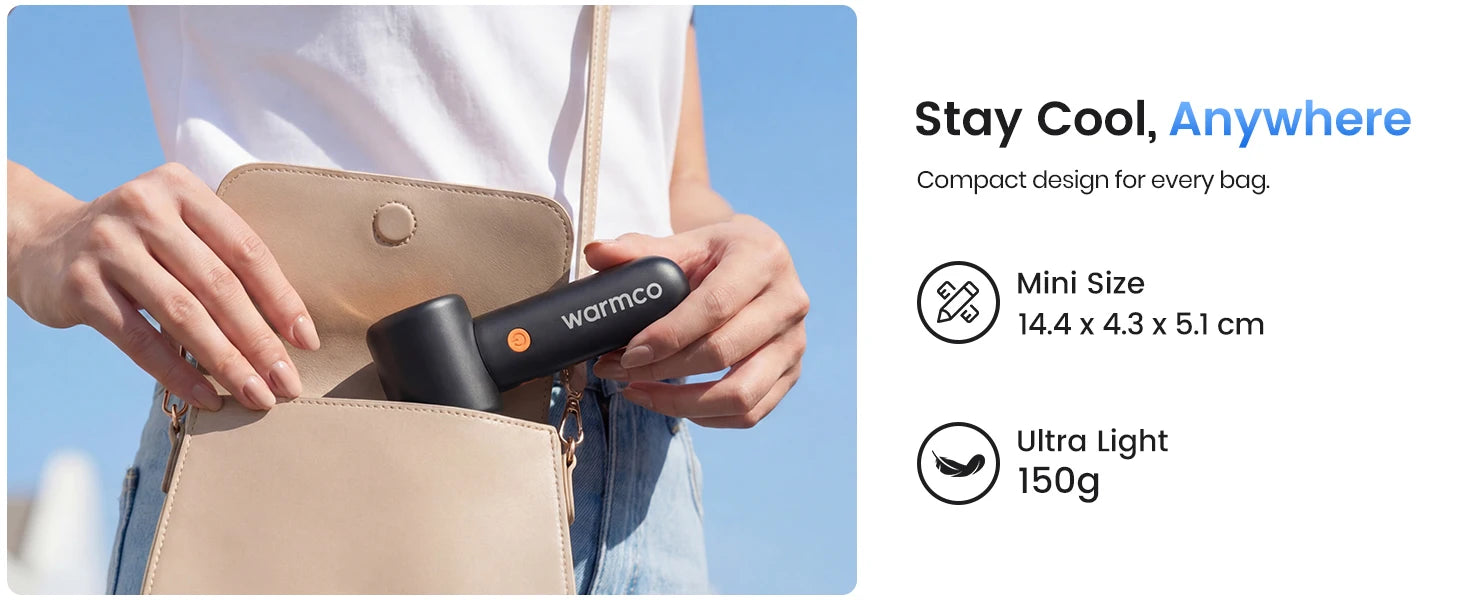 Warmco Portable Handheld Fan, 15000 RPM High Speed Personal Turbo Fan, 5000mAh Rechargeable Battery with LED Display, 5 Speeds Powerful Wind for Travel, Outdoor, Makeup