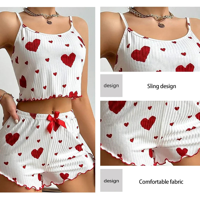 Women's Love Print Pyjama Set – Tank Top & Shorts (S-L)