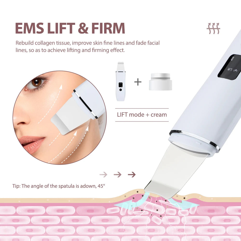 Ultrasonic Skin Scrubber Face Pore Cleaner Deep Cleansing Tool with 4 Modes Peeling Blackhead Remover for Facial Skincare