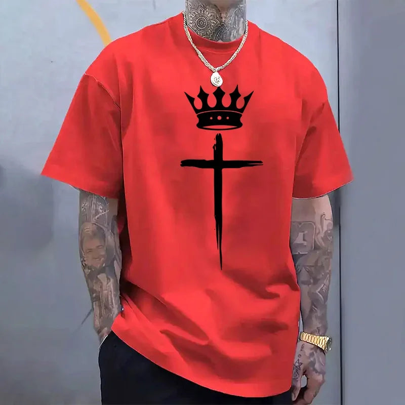 Men's Cross Crown Print 100% Cotton T-Shirt – Cool Casual Tee