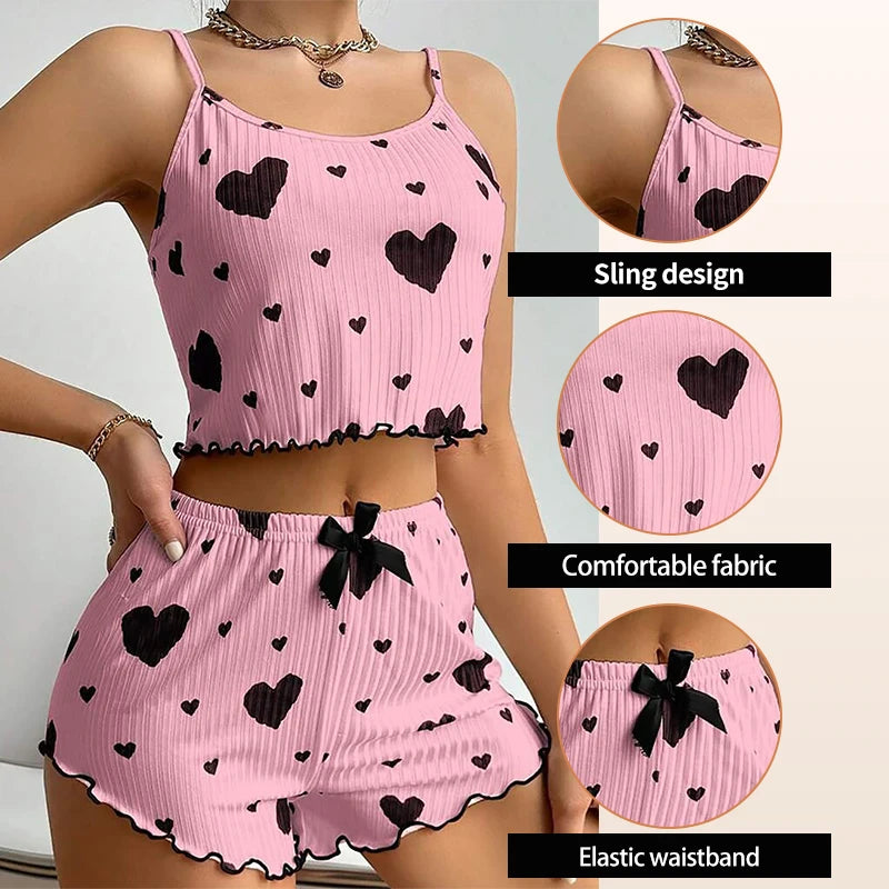 Women's Love Print Pyjama Set – Tank Top & Shorts (S-L)