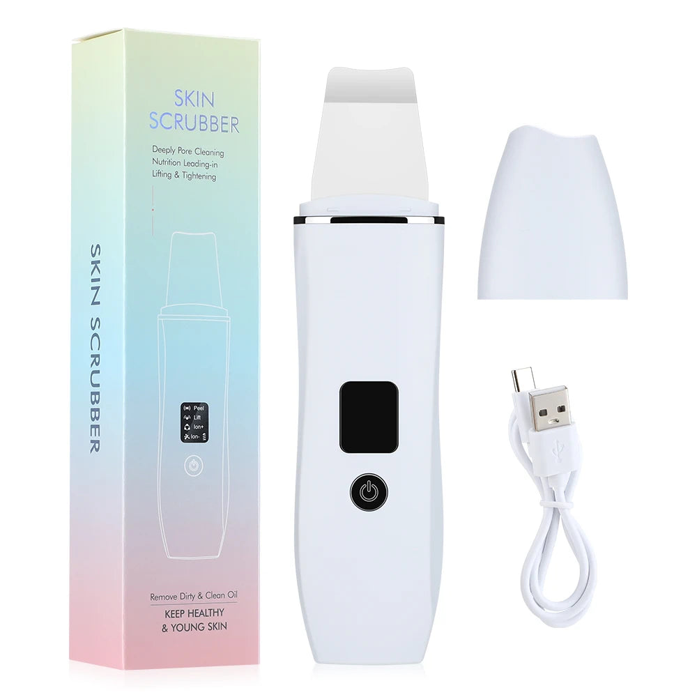 Ultrasonic Skin Scrubber Face Pore Cleaner Deep Cleansing Tool with 4 Modes Peeling Blackhead Remover for Facial Skincare