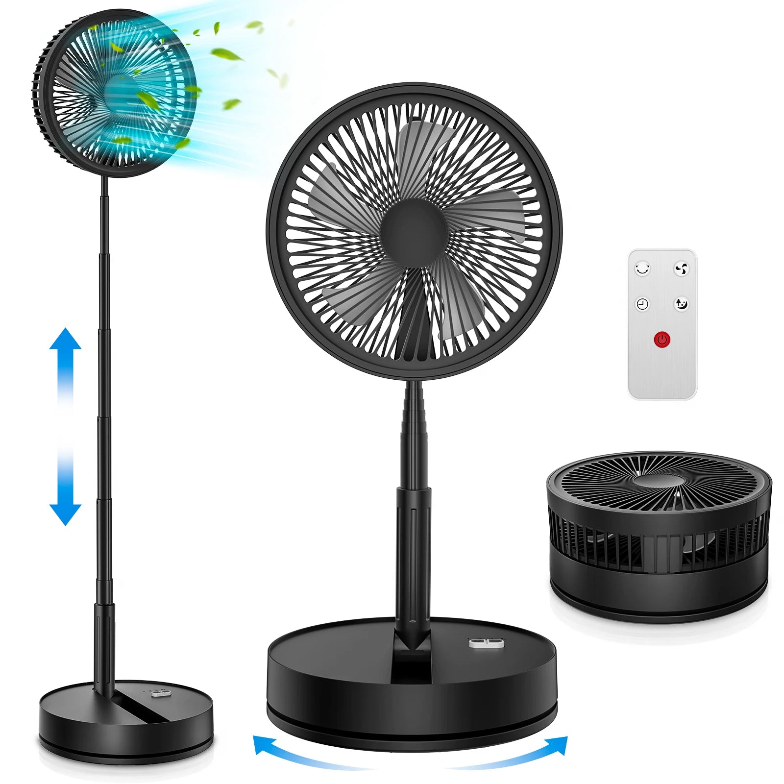 9″ Foldable Telescopic Small Fan USB Rechargeable 7200mAh Battery Operated Fan 4-Speed Adjustable Table Fan With Remote Control