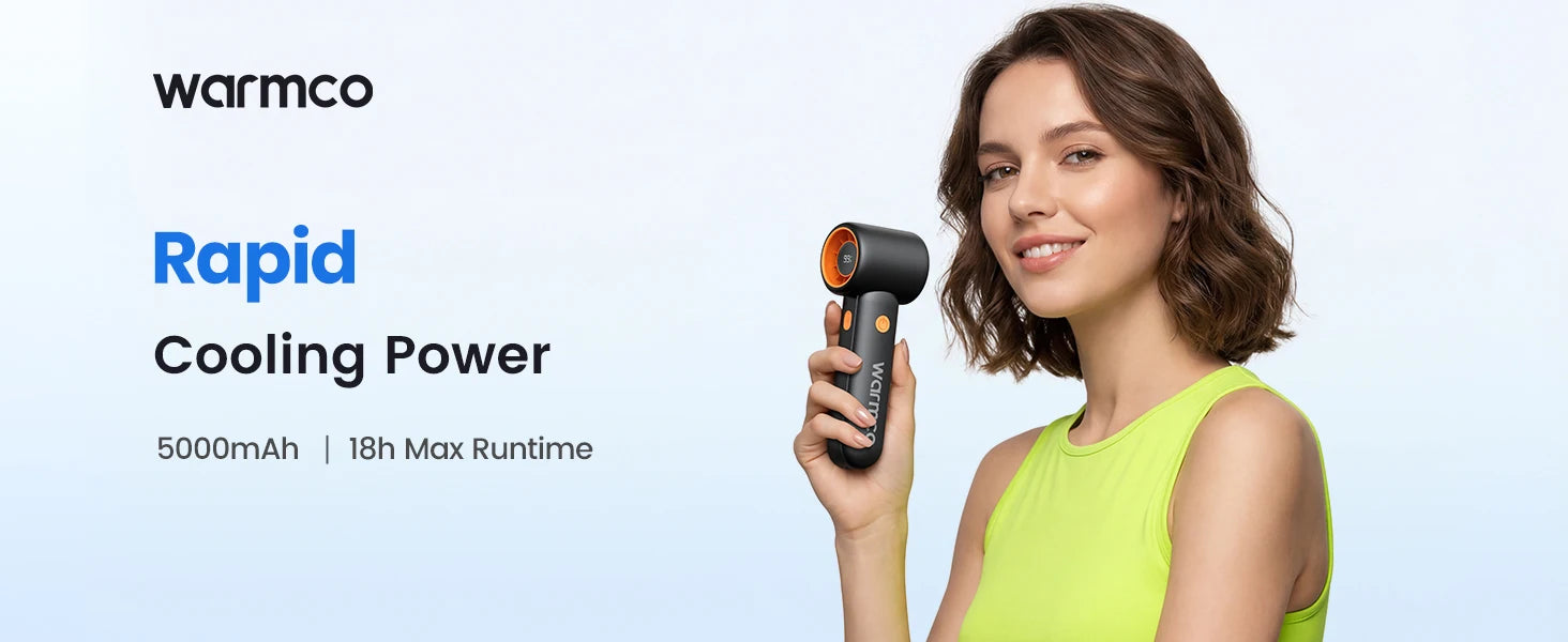 Warmco Portable Handheld Fan, 15000 RPM High Speed Personal Turbo Fan, 5000mAh Rechargeable Battery with LED Display, 5 Speeds Powerful Wind for Travel, Outdoor, Makeup