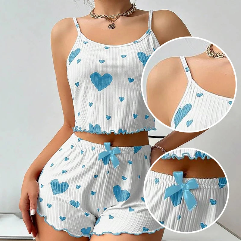 Women's Love Print Pyjama Set – Tank Top & Shorts (S-L)