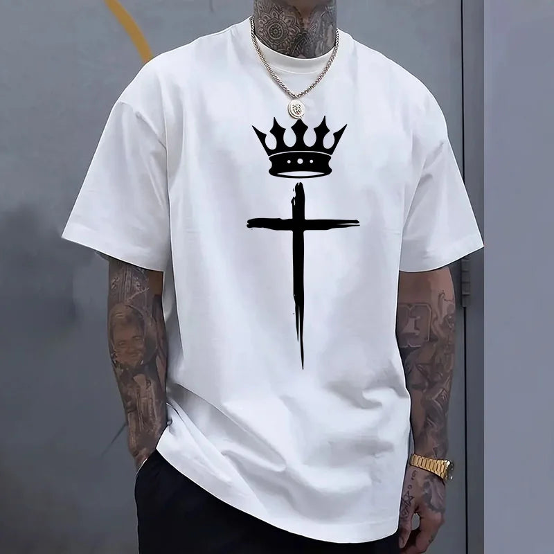 Men's Cross Crown Print 100% Cotton T-Shirt – Cool Casual Tee