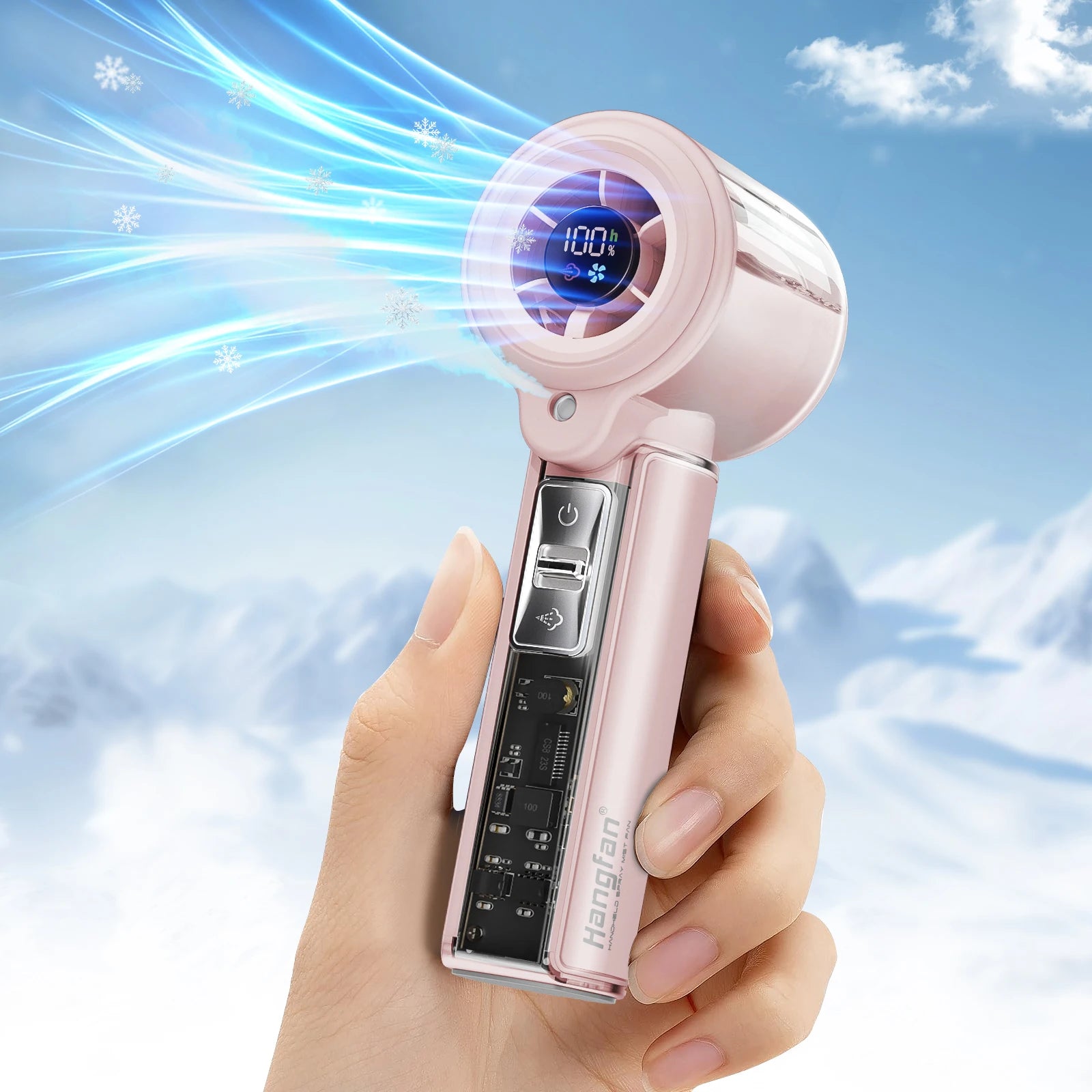 Hangfan portable spray handheld fan [19H maximum cooling time], 3000mAh USB rechargeable spray fan, 100 gear adjustable, mini fa