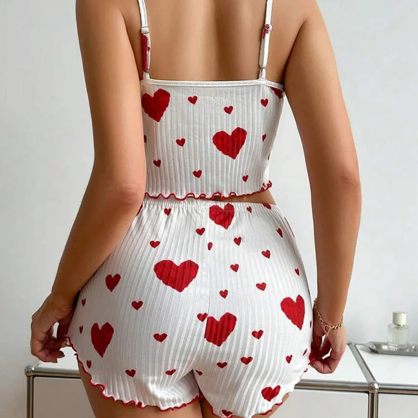 Women's Love Print Pyjama Set – Tank Top & Shorts (S-L)
