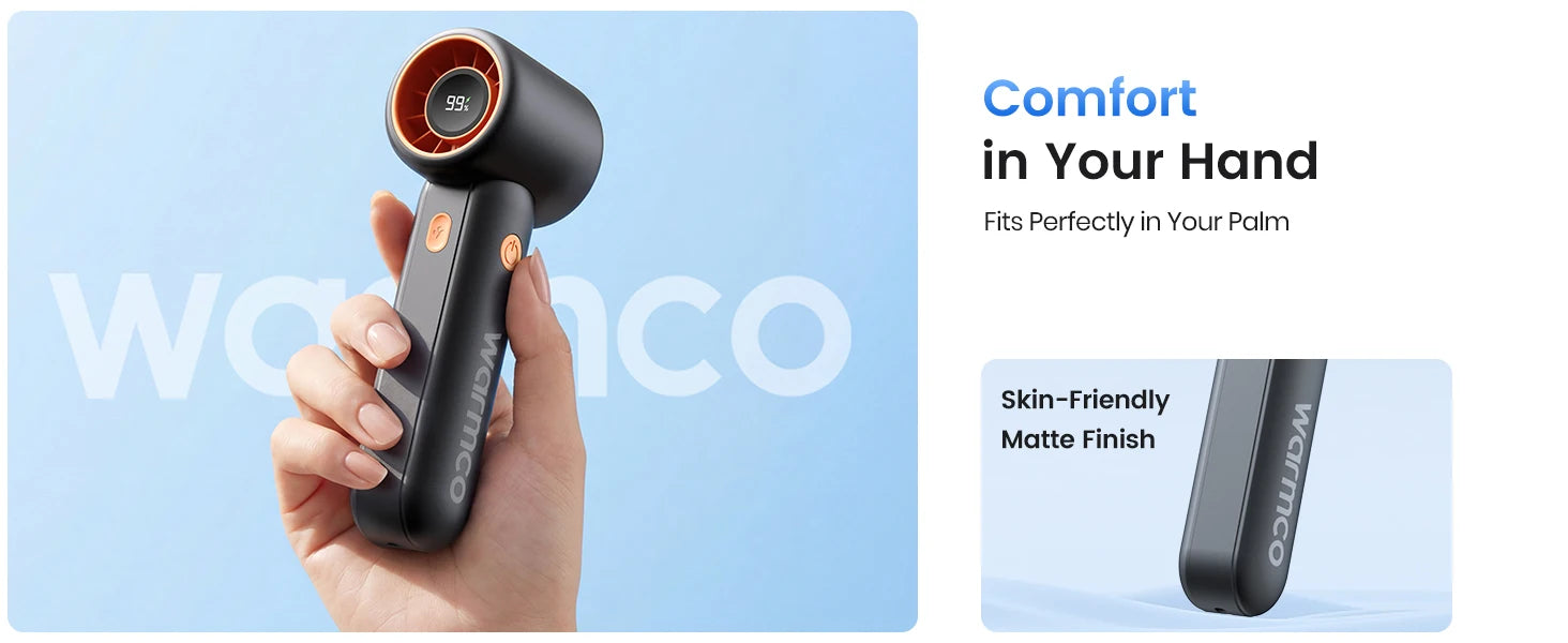 Warmco Portable Handheld Fan, 15000 RPM High Speed Personal Turbo Fan, 5000mAh Rechargeable Battery with LED Display, 5 Speeds Powerful Wind for Travel, Outdoor, Makeup