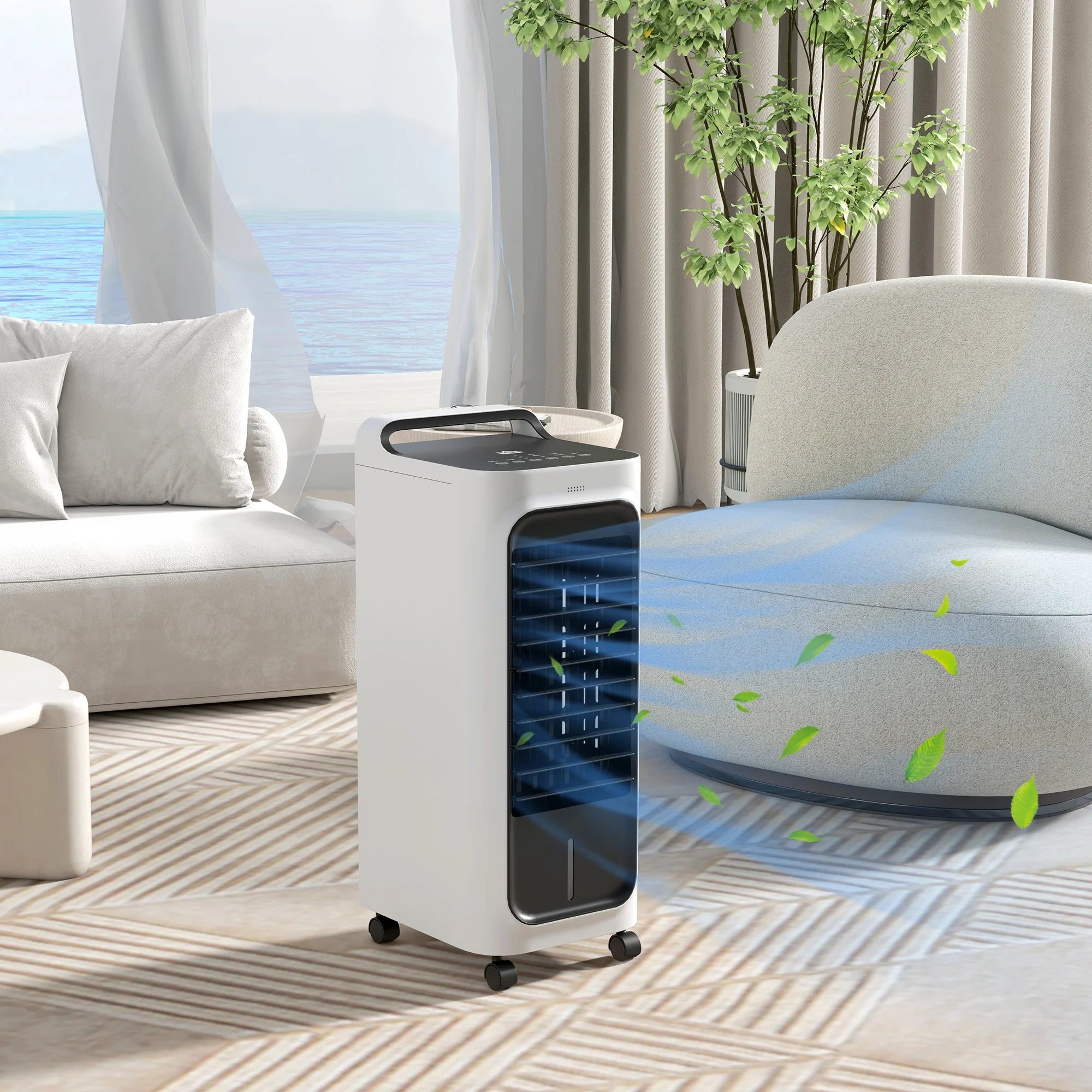 HOMCOM Mobile Air Cooler for Home Office, with Oscillation, Ice Packs