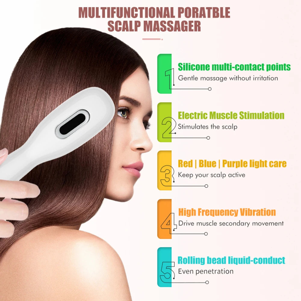 Electric Scalp Massage Comb Red Blue LED Light Therapy EMS Vibration Massage Brush Anti-Hair Loss Medicine Scalp Oil Applicator