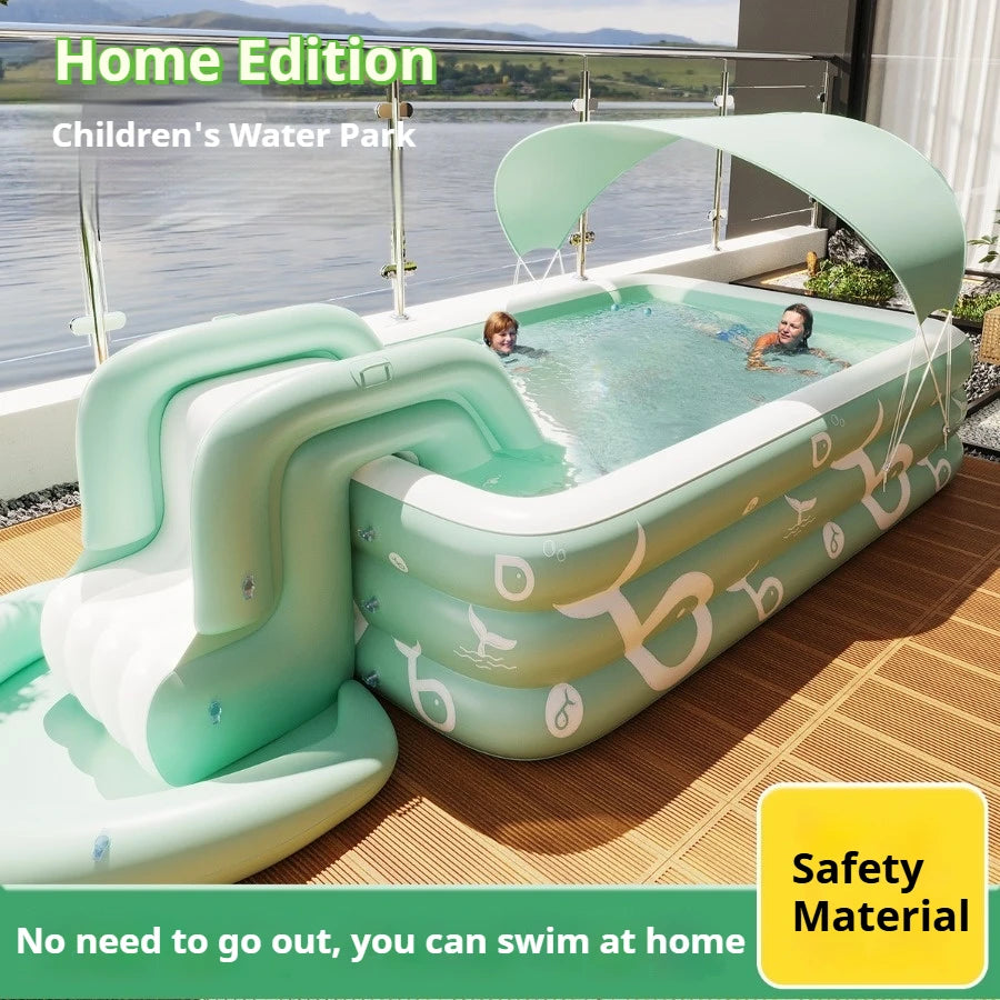 Oversized Family Inflatable Pool – Sunshade, Slide & Float Boat