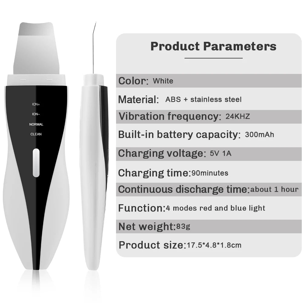Ultrasonic Skin Scrubber Face Pore Cleaner Deep Cleansing Tool with 4 Modes Peeling Blackhead Remover for Facial Skincare