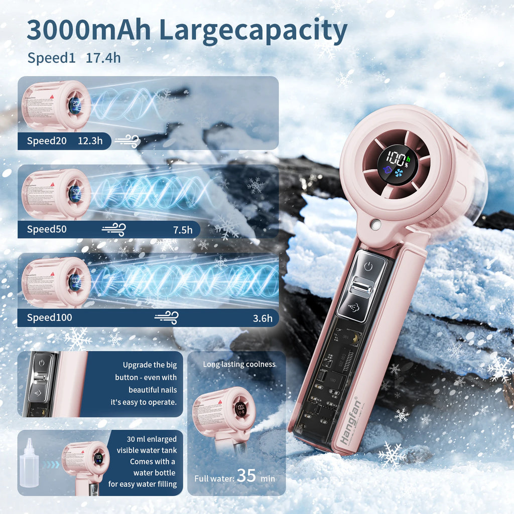 Hangfan portable spray handheld fan [19H maximum cooling time], 3000mAh USB rechargeable spray fan, 100 gear adjustable, mini fa