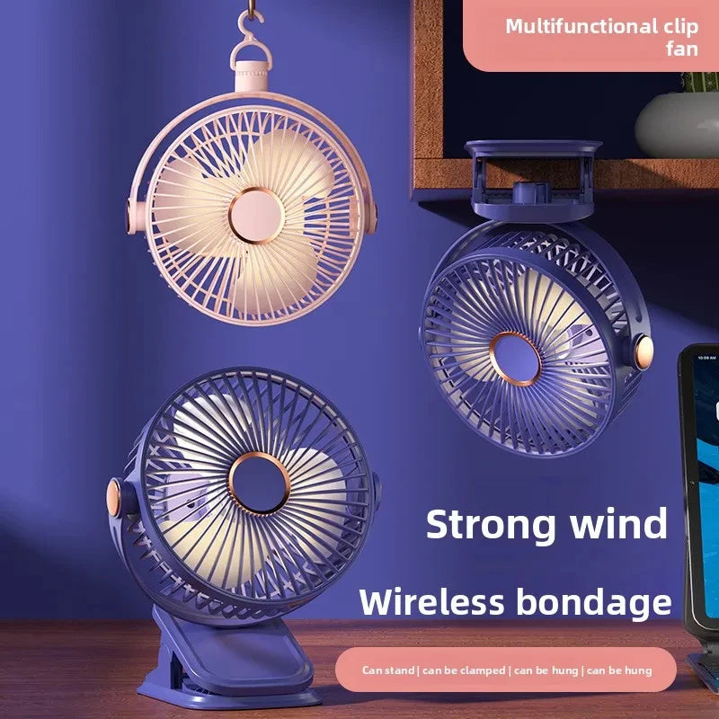 4 in 1 USB Rechargeable Fan with LED Night Light 5 Speed 720° Adjustable Low Noise Mini Desk Clip Fan For Home Office Camping
