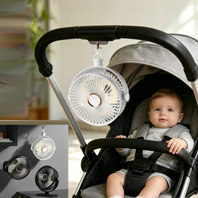 4 in 1 USB Rechargeable Fan with LED Night Light 5 Speed 720° Adjustable Low Noise Mini Desk Clip Fan For Home Office Camping